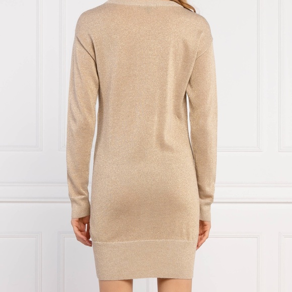 $140 AX Armani Exchange Gold Metallic Merino Blend Knit Mini Dress Long Sleeve M - Picture 5 of 15